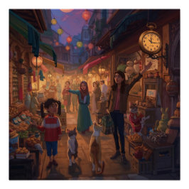 Where Cats Wander and Lanterns Glow Perfect Poster