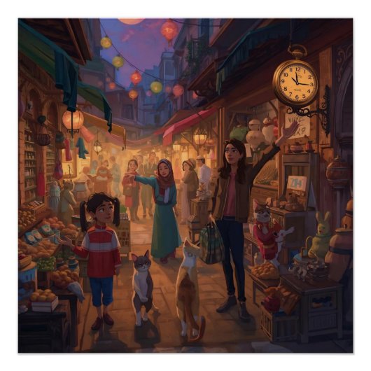 Where Cats Wander and Lanterns Glow Perfect Poster (Voorkant)