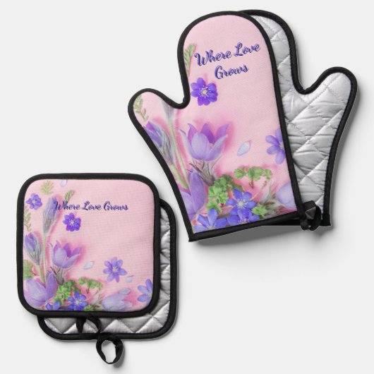 Where Love Grows Kitchen Set | Floral Oven Mitt  (Voorkant / Achterkant)