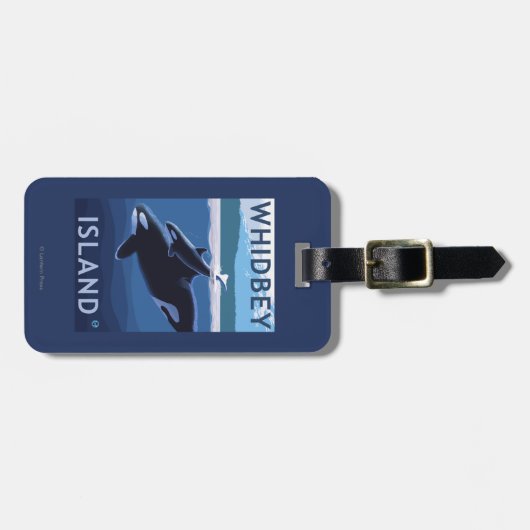 Whidbey Island, WashingtonOrca en Calf Bagagelabel (Voorkant horizontaal)
