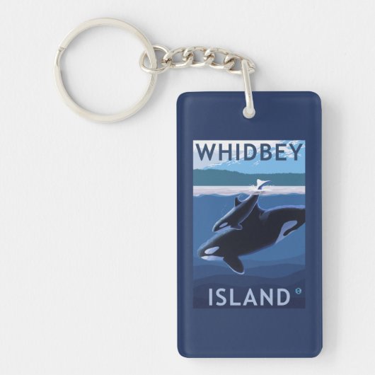 Whidbey Island, WashingtonOrca en Calf Sleutelhanger (Voorkant)