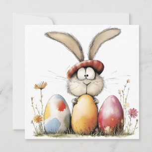 Whim Bunny en Versierde Paaseieren Pasen Groet Kaart