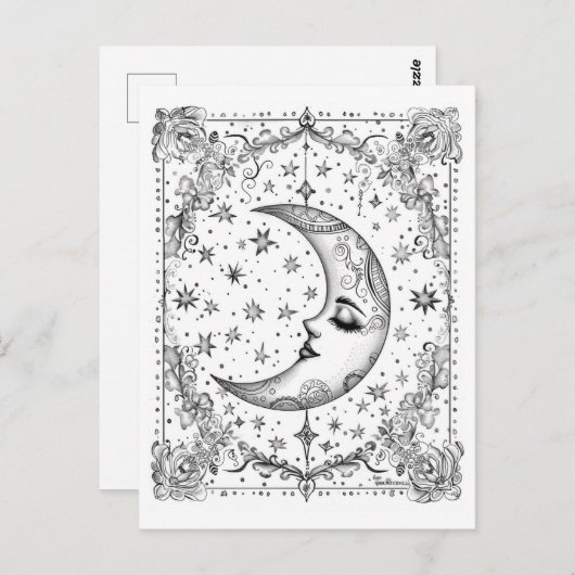 Whimcrescent Maan | Kleur Je Eigen Briefkaart (Voorkant / Achterkant)