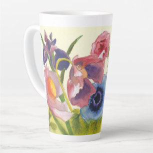 Whimically kleurrijke bloemen op hoog latte mok