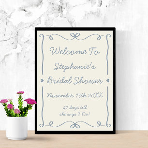 Whimige handgeschreven stoffige blauwe strik bruid poster