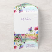 Whimige waterverf vlinders en bloemige bruiloft all in one uitnodiging (Buitenkant)