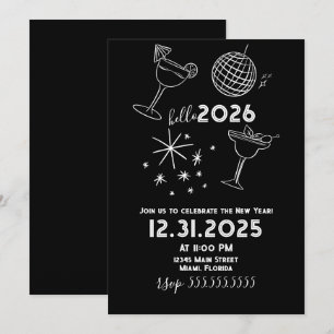 Whimiscal Doodles Hallo 2026 Nieuwjaar Goud Feestdagenkaart