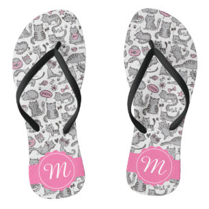 Whimiscal Pink and Grey Cartoon Cat Cat Cft Ideeë Teenslippers