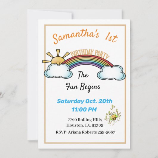 Whimiscal Rainbow 1e Verjaardag uitnodiging (Voorkant)