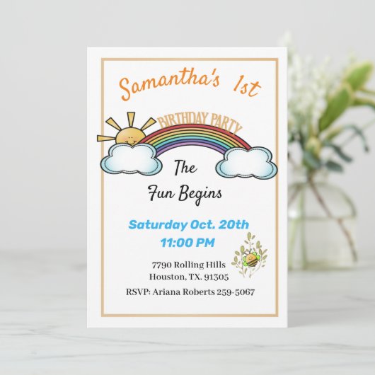 Whimiscal Rainbow 1er Anniversaire Invitation (Debout devant)