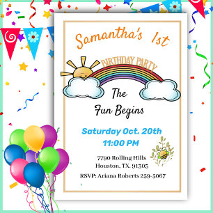 Whimiscal Rainbow 1er Anniversaire Invitation