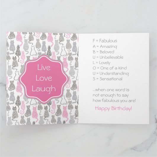 Whimiscal Roze en Grijs Schets Kat Gift Ideeën Kaart (Binnen)