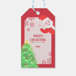 whimiscal santa claus pine tree merry christmas cadeaulabel
