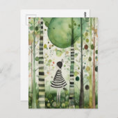Whimiscal Vrouw in het Bos Briefkaart (Voorkant / Achterkant)