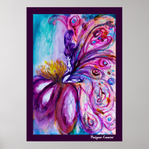 WHIMISCH KNAPPE BLOEMENFEE IN ROZE, GOUDEN SPROKKE POSTER