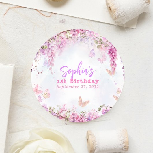 Whimische bloemisterij Wisteria Vlinder Verjaardag Ronde Sticker
