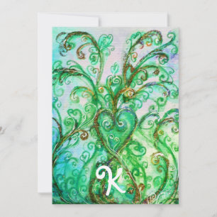 WHIMISCHE GROENE HARTFLORAAL MONOGRAM KAART