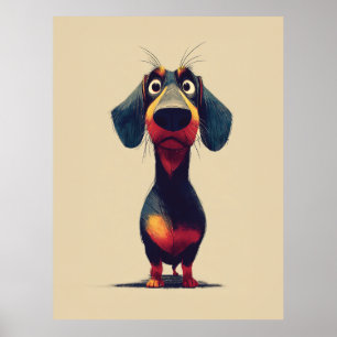 Whimische illustratie van een dachshond poster