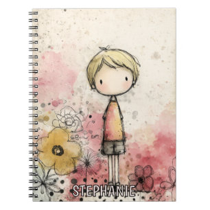 Whimische jongen waterverf met bloemaccenten (2) notitieboek