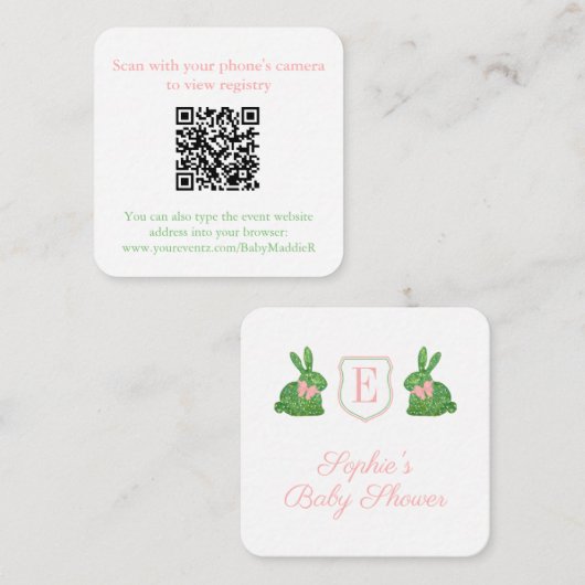 Whimisical Hand geschilderd Boxwood Bunny QR Code Informatiekaartje (Voorkant / Achterkant)