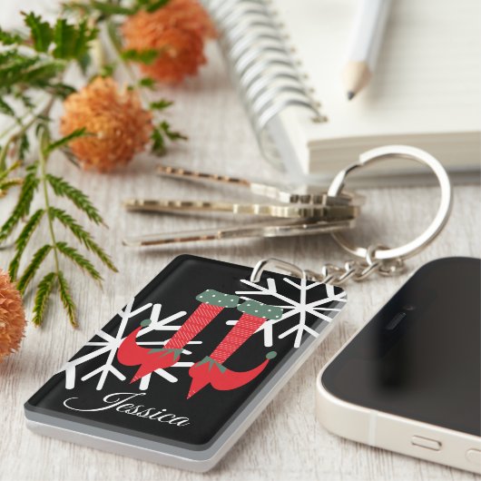 Whimisical Kerstmis Elf Feet Snowflakes Stocking Sleutelhanger (Voorkant Rechts)