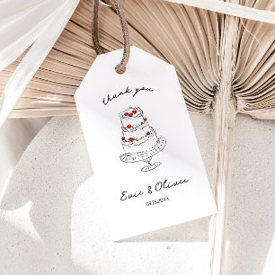 Whimistische handgetekende kersencake bruiloft bed cadeaulabel