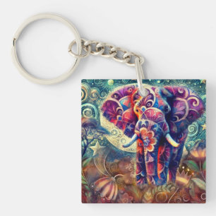 Whimpy Olifant 's Nachts Blau Paarse Sterren Maan Sleutelhanger