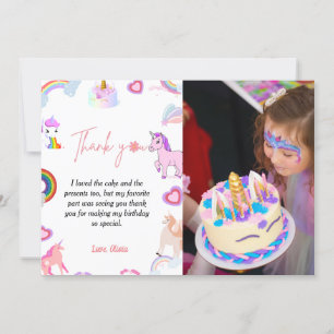 Whimscical script unicorn verjaardag bedankt je ka kaart
