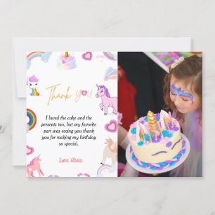 Whimscical script unicorn verjaardag bedankt je ka kaart