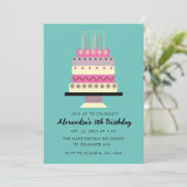 Whimsday Cake Retro rose Turquoise Invitation (Debout devant)