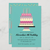 Whimsday Cake Retro rose Turquoise Invitation (Devant / Derrière)