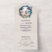 Whimserige waterverf strand bestemmingsbruiloft all in one uitnodiging (Binnen)