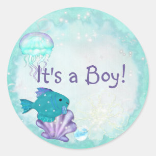 Whimsey Aquarium 2 Folk Art ITS A BOY GIRL Ronde Sticker
