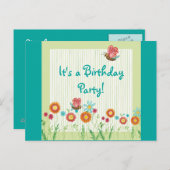 Whimsey Fleurs Fille Invitation de fête d'annivers (Devant / Derrière)