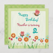 Whimsey Fleurs Fille Invitation de fête d'annivers (Devant / Derrière)