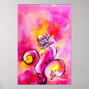 WHIMSI SCHE BLOEMEN roze geel blauw Poster