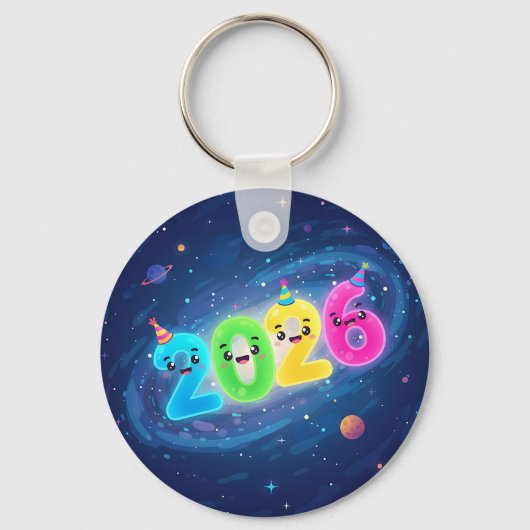Whimsical 2026 Galaxy Party dubbelzijdig Sleutelhanger (Voorkant)