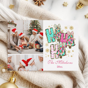 Whimsical 2 Foto Ho Ho Ho Kerst Familie Feestdagenkaart