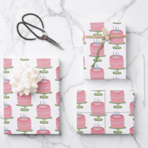 Whimsical 3e Verjaardag Cake Roze Girlie Schattige Inpakpapier Vel