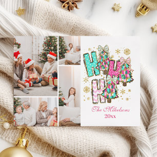 Whimsical 4 Foto Ho Ho Ho Kerstfamilie Feestdagenkaart