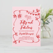 Whimsical 50 and Fabulous Doodle and Bow Birthday Kaart (Staand voorkant)