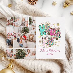 Whimsical 7 Foto Ho Ho Ho Kerstfamilie Feestdagenkaart