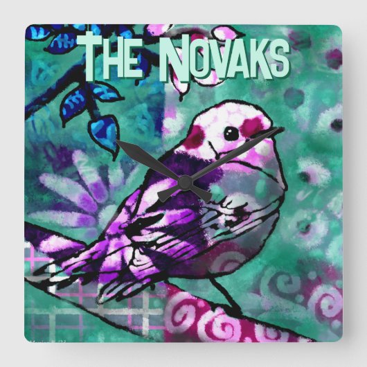Whimsical Abstract Bird Floral Personalized Vierkante Klok (Voorkant)