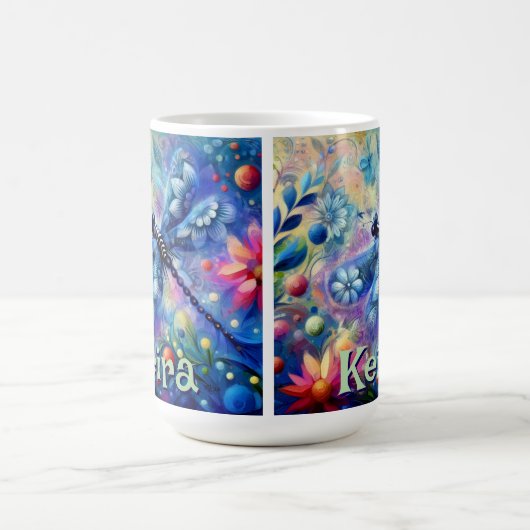 Whimsical Abstract Dragonfly Bloemen gepersonalise Koffiemok (Center)