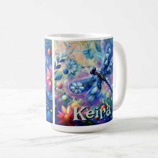 Whimsical Abstract Dragonfly Bloemen gepersonalise Koffiemok (Voorkant rechts)