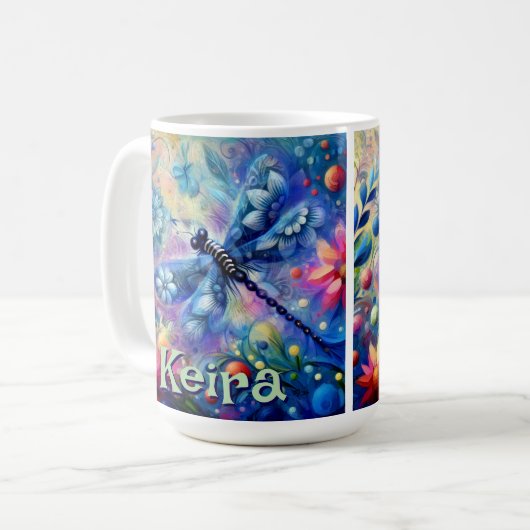 Whimsical Abstract Dragonfly Bloemen gepersonalise Koffiemok (Voorkant links)