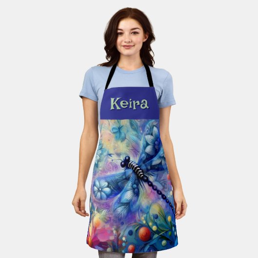 Whimsical Abstract Dragonfly Bloemen gepersonalise Schort (Gedragen)