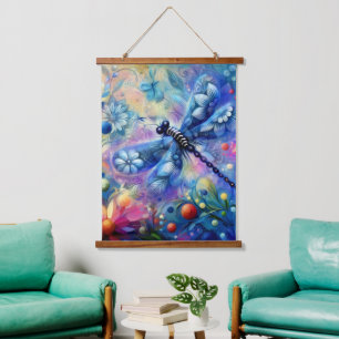 Whimsical Abstract Dragonfly Floral Blauwgroen Bla Hangend Wandkleed