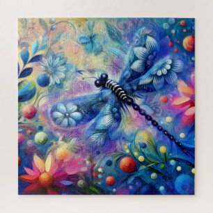 Whimsical Abstract Dragonfly Floral Blauwgroen Bla Legpuzzel