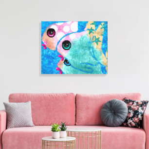 Whimsical Abstract Fish Beach Nautisch Blauwgroen Canvas Afdruk